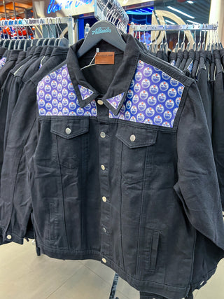 Custom Men's Official Oilers Collab Denim Jacket #02