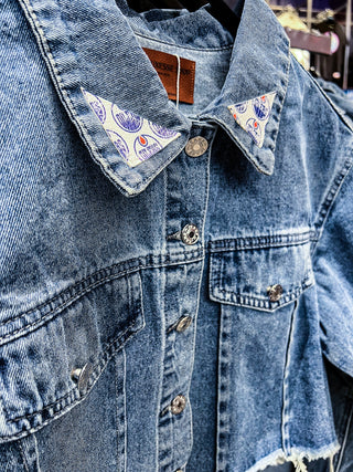 Custom Women's Official Oilers Collab Denim Jacket #01